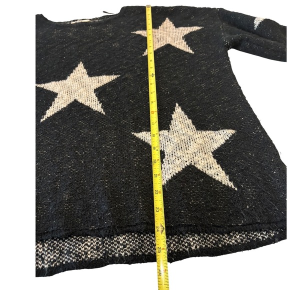 Easel Womens Black White Oversized Star Print Knit Sweater Crew Neck Medium - Picture 3 of 7